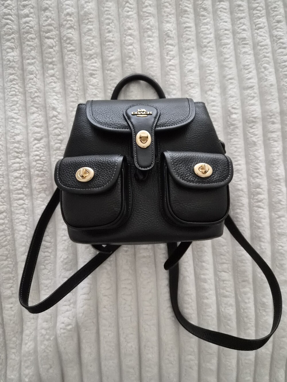 Coach Black Pebbled Leather Mini Backpack with Gold Hardware